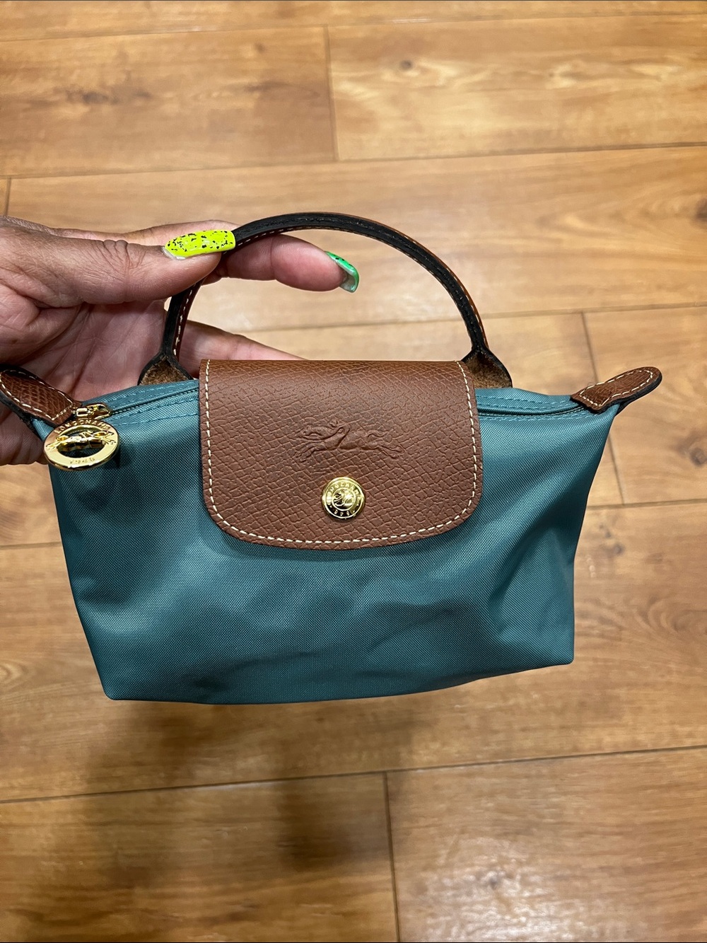 Longchamp Le Pliage Original Mini Pouch with Handle In Eucalyptus